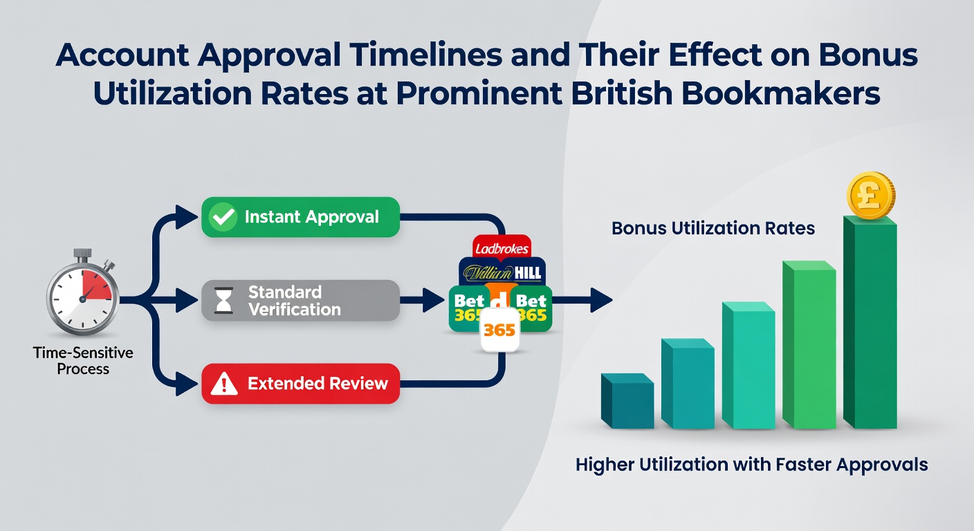 Infographic displaying average account approval timelines alongside bonus utilization statistics across major UK betting sites