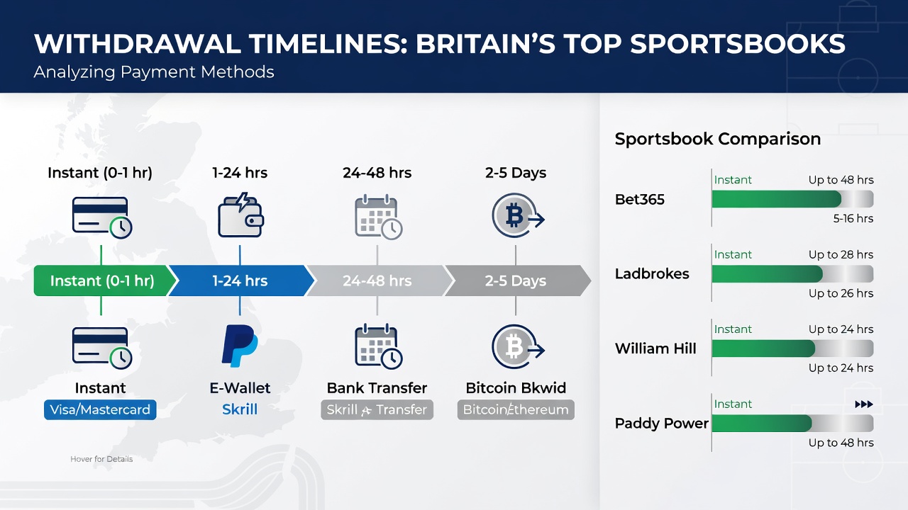 Infographic showing step-by-step withdrawal flow for bank transfers versus e-wallets at top UK sportsbooks
