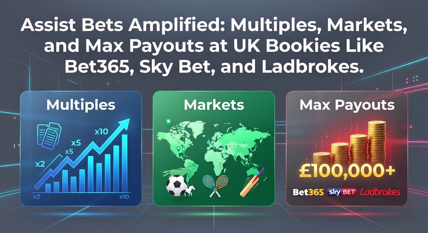 Graphic showing soccer players celebrating an assist with betting slips overlaid, highlighting multiples and markets at UK bookmakers