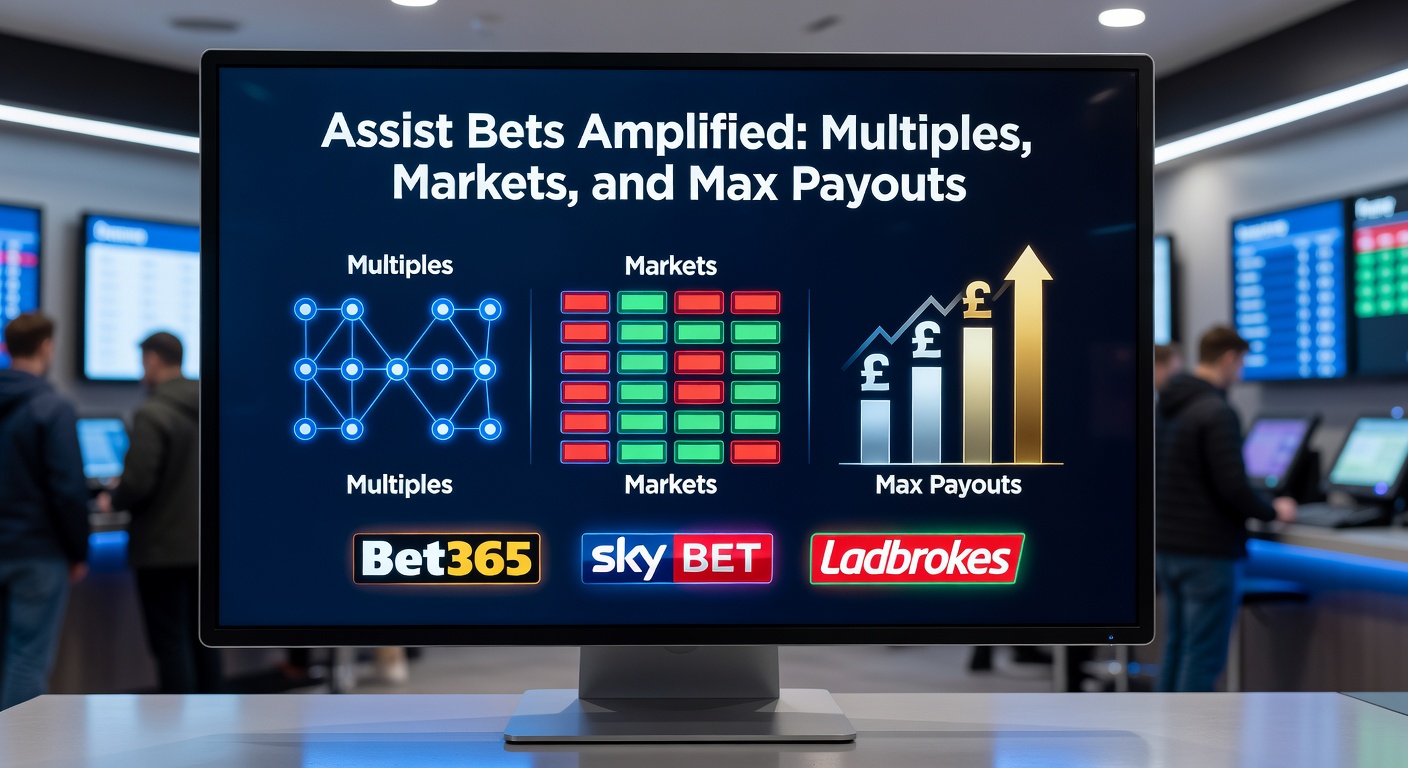 Close-up of a betting interface displaying assist multiples on Bet365, with payout calculations and market options highlighted