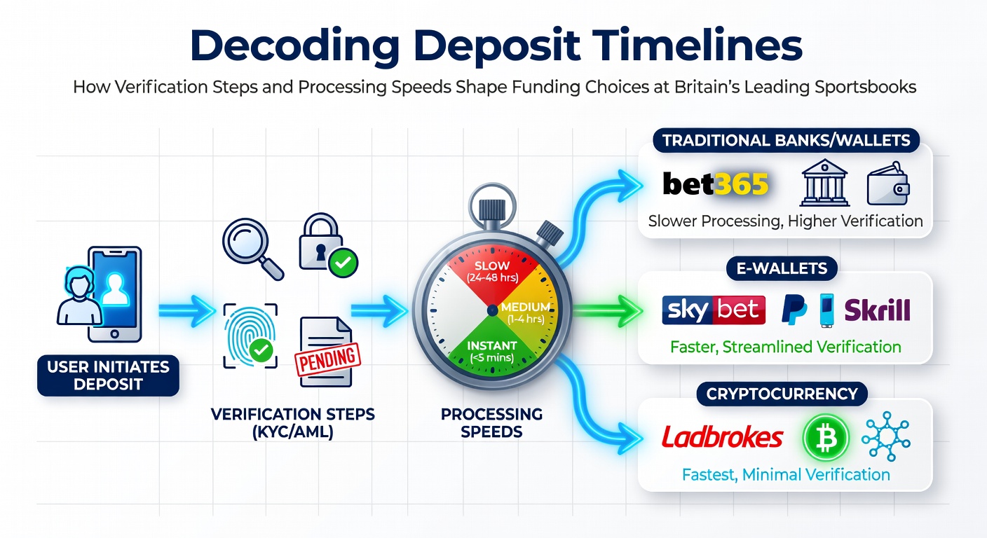 Illustration of deposit timelines and verification processes at major UK sportsbooks