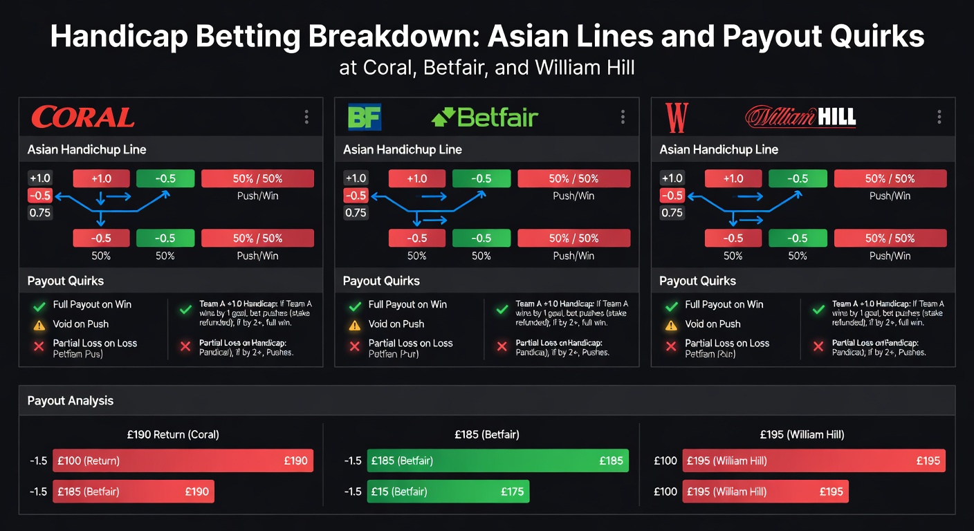 Screenshot of Betfair exchange interface showing live Asian handicap markets with back and lay prices for a Premier League fixture, including quarter-line settlements