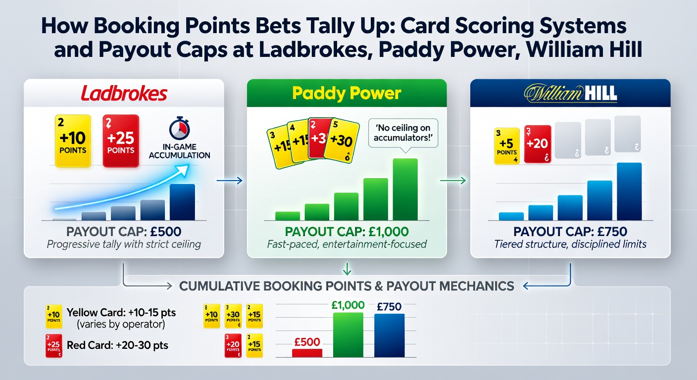 Graphic showing yellow and red cards accumulating points in a soccer match betting scenario