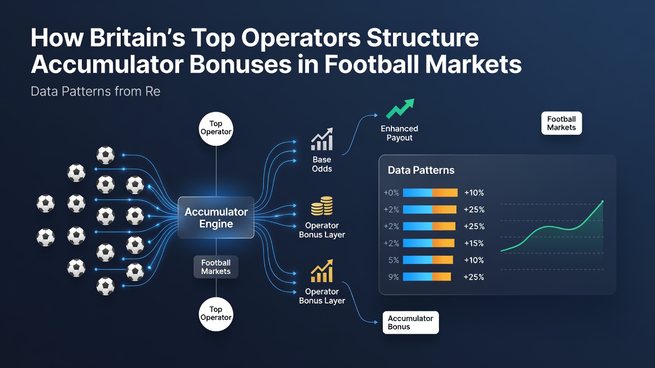 Chart displaying accumulator bonus payout multipliers and leg requirements at leading British bookmakers