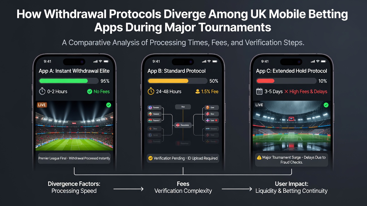 UK mobile betting apps showing withdrawal interface variations during tournament periods