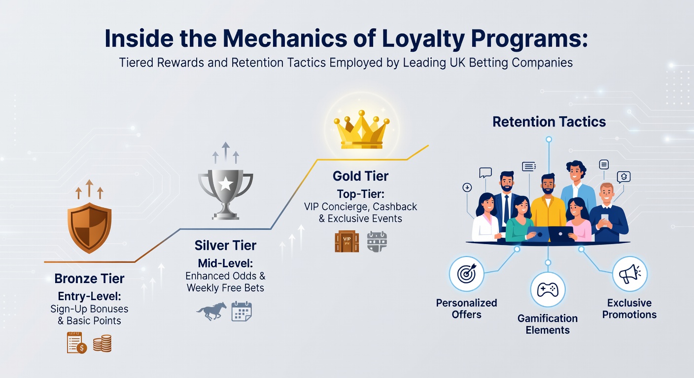 Tiered loyalty program dashboard showing reward levels at a major UK betting platform