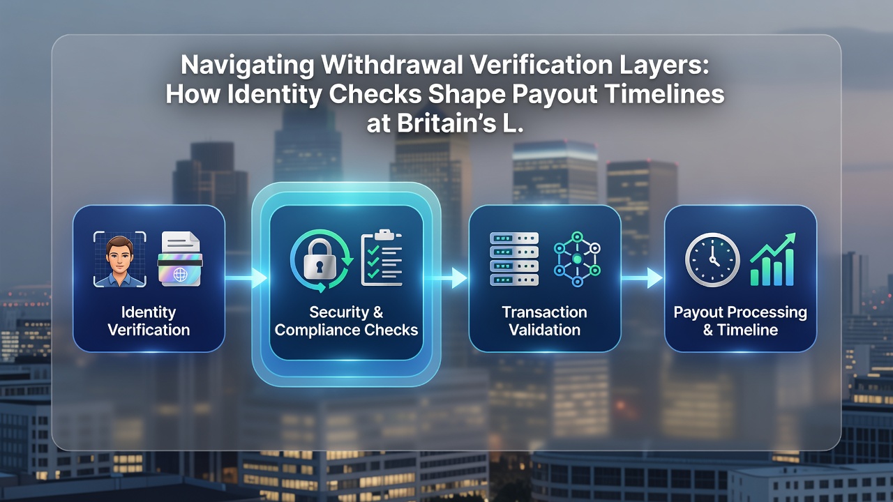 Flowchart depicting verification layers and payout timeline stages for British licensed operators