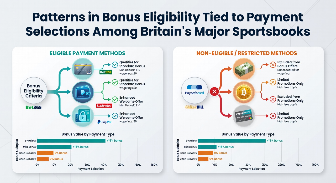 Illustration showing various payment methods including cards and digital wallets connected to bonus icons on a betting interface