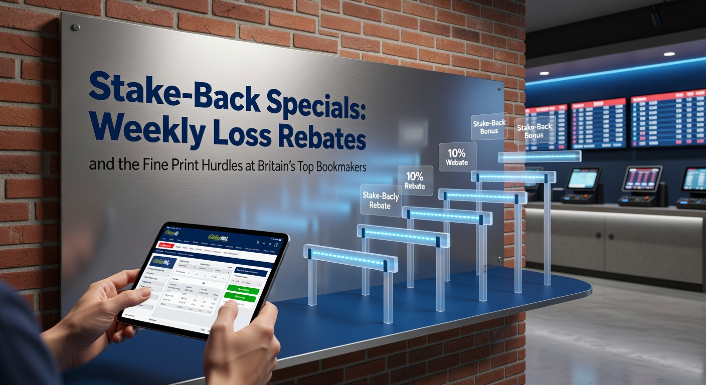 Graphic showing a calendar with rebate icons and fine print magnifying glass over bookmaker logos