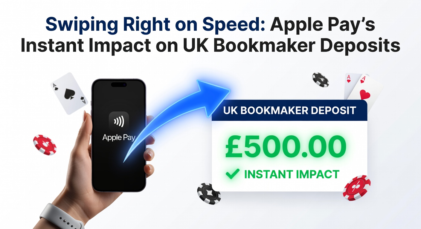 Smartphone displaying Apple Pay transaction confirmation on a UK betting app interface, highlighting instant deposit speed