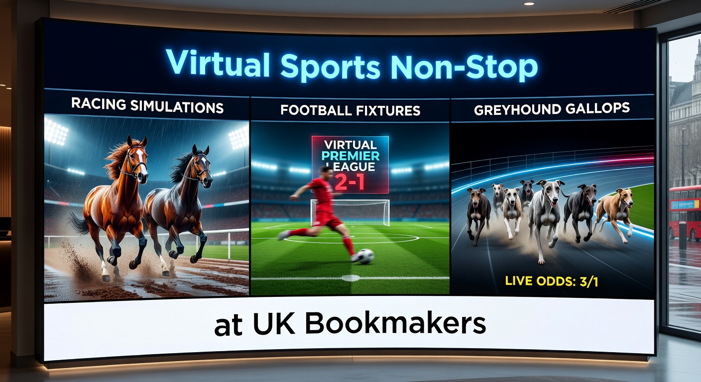 Dynamic screenshot of a virtual horse racing simulation in action at a UK bookmaker interface