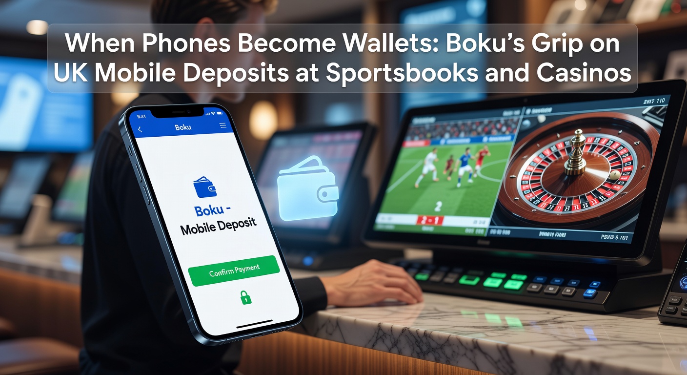 Smartphone displaying a mobile deposit confirmation screen for a UK sportsbook, highlighting carrier billing options powered by Boku