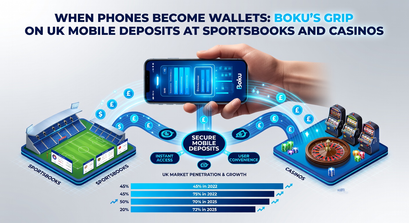 Graph illustrating Boku's market share in UK mobile gambling deposits compared to competitors, with pie charts and trend lines from recent industry data